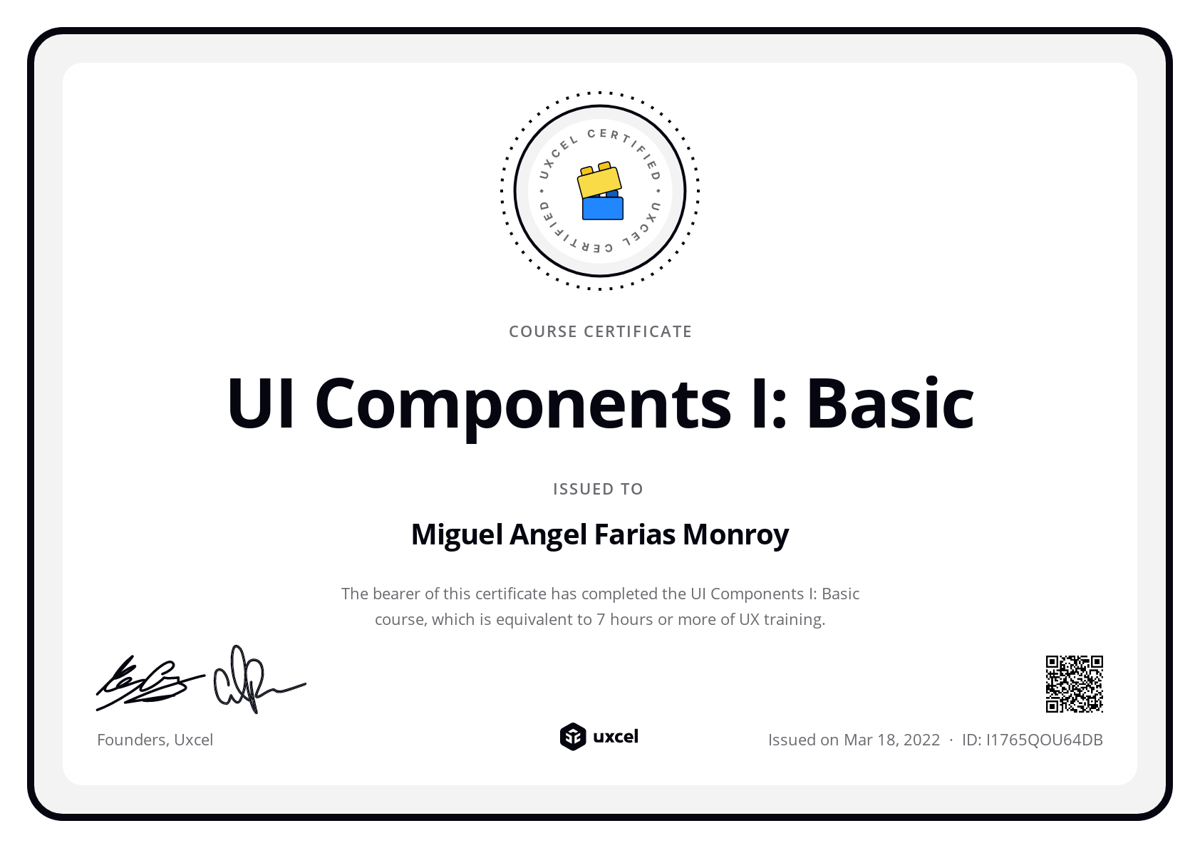 Miguel Angel Farias Monroy's certificate